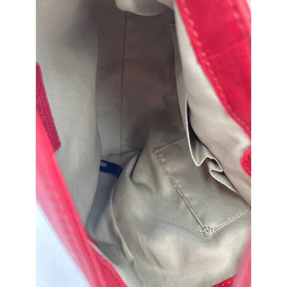 American Leather Co Red Leather Suede Hobo Bag Antique Brass Hardware